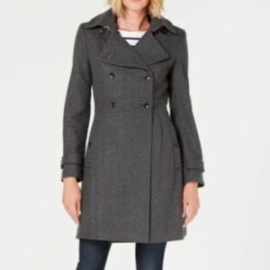 Tommy Hilfiger Grey Monogram Wool Pea Coat